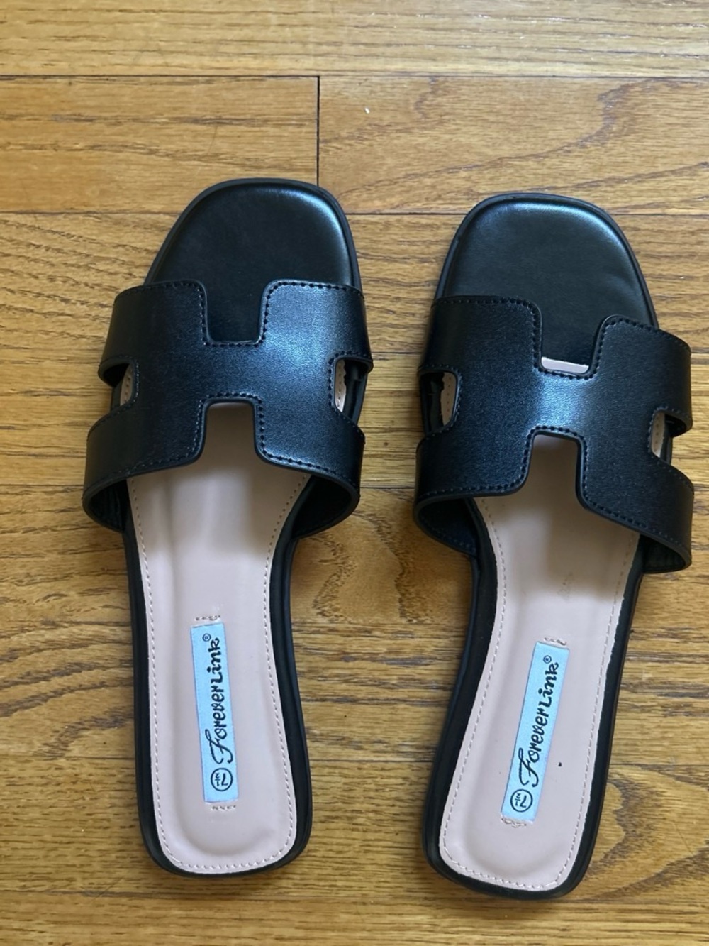Forever Link Black Cutout Slide Sandals for Women